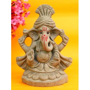 SATVIK 6.5 INCH 100% Eco Friendly Ganesha Idol/Eco Friendly Ganpati Murti for Ganewsh Chaturthi. Water Dissolvable and Soluble. Made of Sadhu Mati.