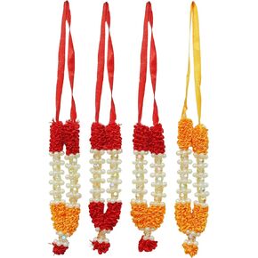 Set of 4 Mala Artificial Beaded Mala Ribbon Garland Haar Mala for Idol-Mala for God Statues Accessories Pooja Sringar Articles Ornament for Indian Traditional Festival (Size:-3.5")(Multicolour)