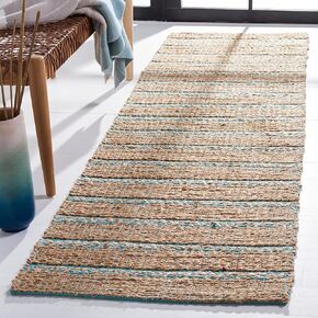 SAFAVIEH Natural Fiber Collection Area Rug - 8' x 10', Rust & Natural, Handmade Flat Weave Stripe Jute & Cotton Jute, Ideal for High Traffic Areas in Living Room, Bedroom (NFB655P)