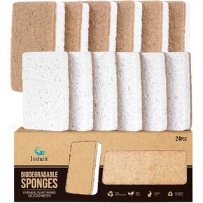 Plant-Based Kitchen Sponges - Natural, Eco-Friendly, Biodegradable Sisal Hemp Sponges for Dishes, Cleaning Sponge for Kitchen, Bathroom, Household - 24 Count