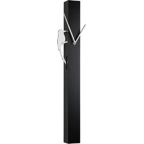 Torre & Tagus Modern Pendulum Wall Clock with Moving Woodpecker 25.75" Tall Bird Clock with Unique Metal Frame from Aluminum - Hanging Clock with Contemporary, Minimalist Design Black/Silver