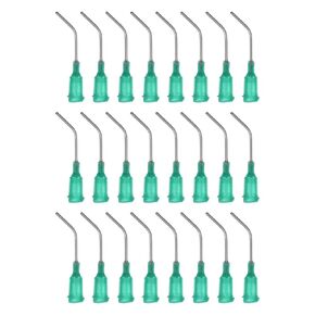 HARFINGTON 24pcs Blunt Tip Dispensing Needle 18 Gauge 1 Inch Screw Interface Bent Flow Design Bent Dispensing Tips with Luer Lock for Adhesive Glue Dispensing, Green