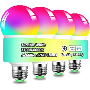 MELPO Smart Light Bulbs, 1300LM Color Changing Light Bulb, 16 Million Colors, Tunable White Alexa Light bulbs, Music Sync, DIY Flash, Timing, A19 E26 Smart Bulbs, 130W Equivalent, No WiFi required.