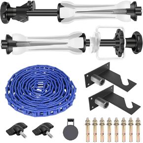 Jorixxy Photography Double Roller Wall Mounting Manual Background Support System, with 2 x Dual Purpose Double Hook, 4 x Expand Bar, 2 x Chain, Load Capacity: 22lb/10kg