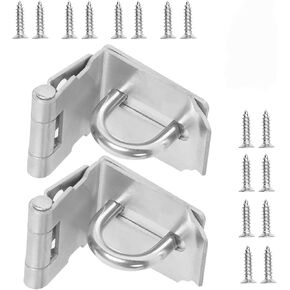 2 PCS 4 Inch 90 Degree Padlock Hasp, KINJOEK Stainless Steel Security Door Clasp Hasp Lock Latch, 2mm Extra Thick Door Gate Bolt Lock with 16 Mounting Screws