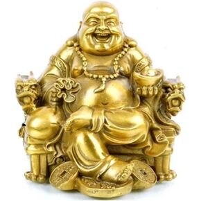Fengshui Decor Laughing Buddha Statue for Lucky & Happiness, God of Wealth Statue,Brass Buddhist Statues and Sculptures Home Decor Congratulatory Gifts (X-Large)