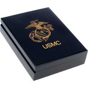 United States Marine Corp Black and Gold Tone 6 x 5 Solid Wood Decorative Box