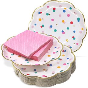 Premium Pink and Gold Party Plates Set - 30 Pack Disposable Plates and Napkins, Ultra-Durable 400GSM, No Soggy Mess!