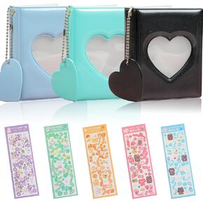 3 Inch Mini Photo Album Set of 3, MaehSab Small Kpop Photocard Binder Album, Kpop Photocard Holder Book, Photocard ID Holder, Black,Green,Blue