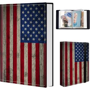 Small Photo Albums 4x6 Pictures,120 Photos Holds Top Loader Vertical Picture Album,PU Leather Portable Photo Book Mini Family Wedding Kids Travel Photo Album-Retro American Flag