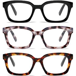 3 Pack Reading Glasses for Women, Blue Light Blocking stylish high end Oversized Square Computer Readers Spring Hinge +1.5