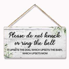KENTUOK Please Do Not Knock or Ring the Bell White Rustic Wooden Wall Plaque for Home Entrance Baby Sleeping Sign and Front Door Decoration Hanging Wall Sign