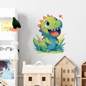 Cartoon Happy Dinosaur Wall Decal Nursery Animal Dino Wall Sticker Removable Peel and Stick Wall Art Decor for Kid Baby Classroom Preschool Living Room Playroom Bedroom School