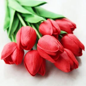 Pink Tulips Artificial Flowers 20 Pieces Artificial Tulips Mother's Day Forever Tulip Bouquet Silk Tulips with Stems for Wedding Birthday Easter Valentine's Day Dinning Room Home Decor