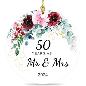 Jnglr 50th Anniversary Wedding Ornament 2024, 50 Years as Mr and Mrs Wedding Ornament, Wedding Gift for Parent, 50th Anniversary Decorations Wedding Gifts Christmas Ornament Double-Sided Acrylic 3"