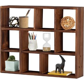 SOFE Small White Shadow Box with Shelves, Wall Shelving Unit 9-Compartments, Freestanding or Wall Mounted Curio Cabinet, Knick Knack Display Shelf, Wood Floating Cube Shelves for Wall, Collectibles