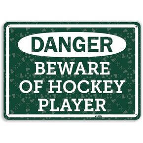 PetKa Signs and Graphics PKHO-0130-NA_14x10 "Danger Beware of Hockey Player" Aluminum Sign, 14" x 10", White on Green