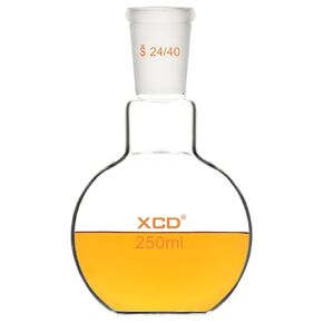 Glass Flask, Borosilicate Glass Flat Bottom Flask FBF Heavy Wall Single Neck Flat Bottom Boiling Flask with 24/40 Standard Taper Outer Joint, 250 ml
