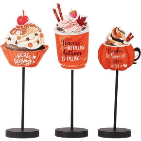 RoseCraft Fall Decor, 3PCS Wooden Autumn Tabletop Sign Decorations for Home Farmhouse Harvest Weeding Birthday Holiday Indoor Party Decor - Orange. in Kuwait