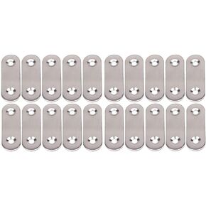 Flat Corner Brace Plates Metal Joining Plates Connector Repair Bracket with Fixing Screws,40 X 16mm, 2 Holes,Stainless Steel, Silver Color (20 Pcs)