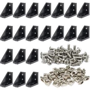 20Sets 2020 Series Aluminum Extrusion Profile Connectors with 20pcs 2020 Extruded Corner Brackets 80pcs Drop in T Nuts and Screws for 2020 Series Aluminum Profile Extrusion Rail
