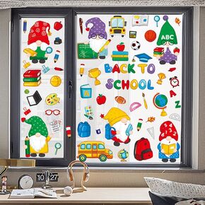 9 أوراق ملصقات نافذة العودة إلى المدرسة، كتب جنوم، حافلة المدرسة، ألوان مائية على الوجهين، ملصقات نافذة ثابتة قابلة لإعادة الاستخدام، يوم المدرسة، ديكورات الفصل الدراسي للترحيب بالعودة إلى المدرسة in Kuwait