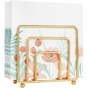 Napkin Holder Gold Color for Kitchen Dining Table, Upright Modern Paper Napkin Storage Stand, Decorative Metal Wire Design Napkin Standing Dispenser