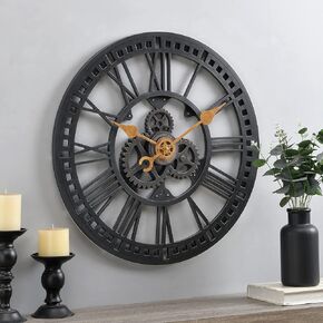 FirsTime & Co. Bronze Roman Gear Wall Clock, Large Vintage Decor for Living Room, Home Office, Round, Plastic, Farmhouse, 24 Inches