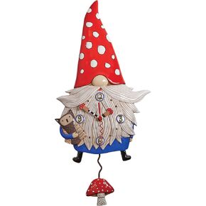 Enesco Allen Designs Wren The Gnome Holding an Owl Sculpted Pendulum Wall Clock, 14.96 Inch, Multicolor