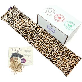 Handmade in Canada: 19"x5" Double-Layered Cotton Microwave Heating Pad for Pain Relief Reusable Oats Bean Bag Weighted Moist Heat for Neck, Shoulder, Cramps, Back Warm Compress. Leopard Paw Prints