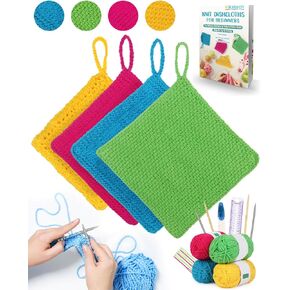 Katech Knitting Kit for Beginners-Learn to Knit Dishcloth-Beginner Knitting Kit for Adults Kids with Knitting Book, Knitting Needles, Soft Wool Yarn, Yarn Needle, Craft Kits Gift (Beginner to Expert)