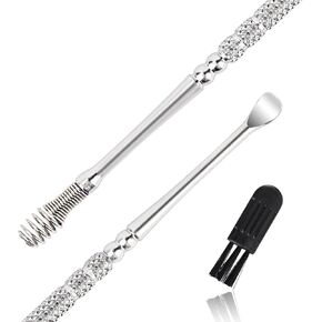 Ear Wax Removal Tool, Ear Spoon，Stainless Steel Spiral Ear Wax Remover Ear Cleaner Curette Double Ended Spring Ear Wax Cleaner with Cleaning Brush and Storage Box for Cleaning Ear Pick (Silver)