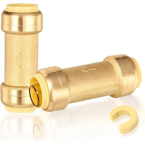 1-Pack Pushfit Check Valve, 1-Inch Push to Connect Plumbing Fittings with Disconnect Clip, Brass Push-fit Fittings for PEX, Copper, CPVC, PE-RT Pipes