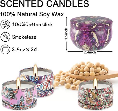 Scented Candles Gifts Set 24 Pack Soy Wax Travel Tin Jar Candles for Home 2.5 OZ jar Candles for Mom for Christmas, Birthday, Thanksgiving, Mother's Day in Saudi Arabia