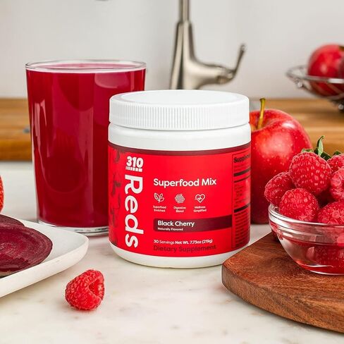 310 Nutrition Reds - Black Cherry Supplement Powder Sugar Free Blend with Beet Root, Digestive Enzymes, Antioxidants, Tart Cherry Flavor, Smoothie Mix - Keto Friendly in Saudi Arabia