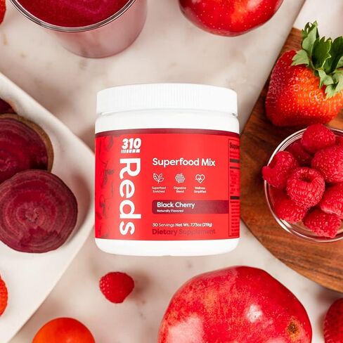310 Nutrition Reds - Black Cherry Supplement Powder Sugar Free Blend with Beet Root, Digestive Enzymes, Antioxidants, Tart Cherry Flavor, Smoothie Mix - Keto Friendly in Saudi Arabia