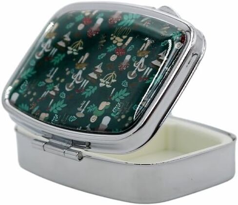 Metal Pill Case with Mirror 2 Compartment Small Pill Box for Purse or Pocket Cute Pill Organizer for Travel Gifts Pill Container Holder Mushroom in Saudi Arabia