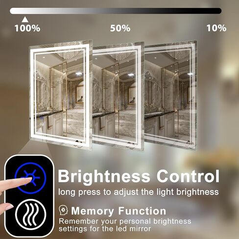 مرآة حمام LED SaniteModar مقاس 32 × 24 بوصة، مرآة LED بإضاءة أمامية وخلفية، مرآة حمام مضادة للضباب قابلة للتعتيم 3 ألوان، مرآة مكياج مثبتة على الحائط مع لمسة in Kuwait