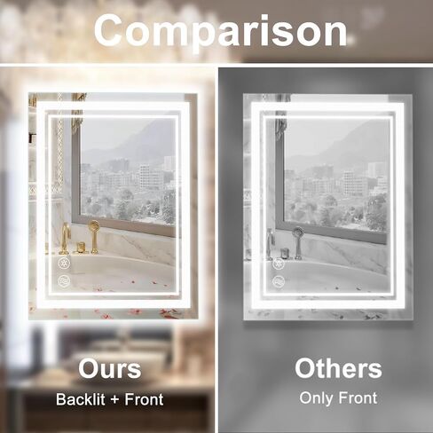 مرآة حمام LED SaniteModar مقاس 32 × 24 بوصة، مرآة LED بإضاءة أمامية وخلفية، مرآة حمام مضادة للضباب قابلة للتعتيم 3 ألوان، مرآة مكياج مثبتة على الحائط مع لمسة in Kuwait