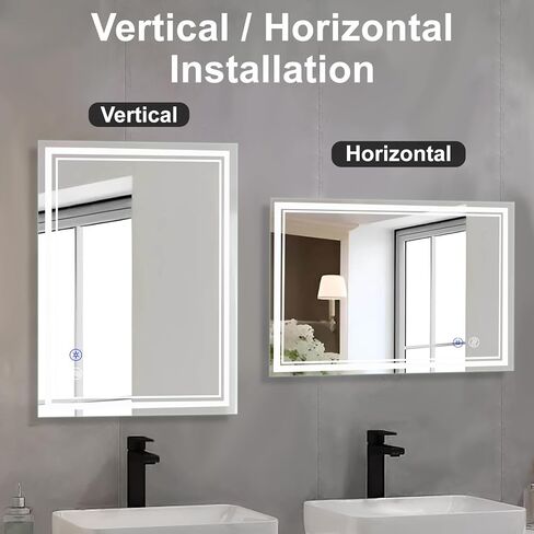 مرآة حمام LED SaniteModar مقاس 32 × 24 بوصة، مرآة LED بإضاءة أمامية وخلفية، مرآة حمام مضادة للضباب قابلة للتعتيم 3 ألوان، مرآة مكياج مثبتة على الحائط مع لمسة in Kuwait