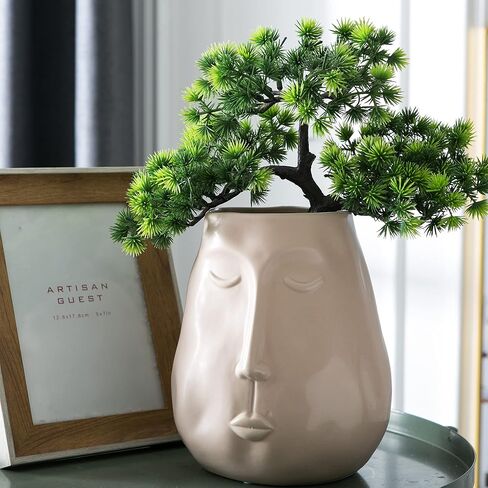 مزهرية سيراميك للديكور، مزهرية زهرة على شكل وجه، مزهريات زهرية عصرية للطاولة لغرفة المعيشة وديكور المنزل الداخلي، قطع مركزية/ترتيبات الزفاف، الجزء السفلي مقاوم للماء in Kuwait