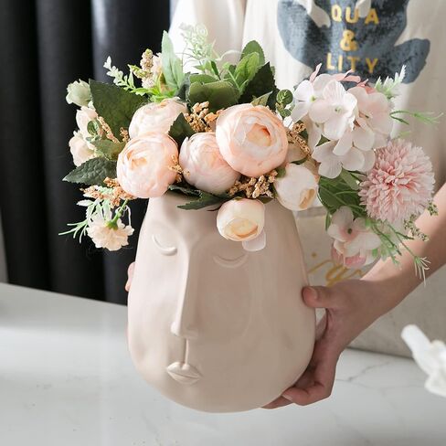 مزهرية سيراميك للديكور، مزهرية زهرة على شكل وجه، مزهريات زهرية عصرية للطاولة لغرفة المعيشة وديكور المنزل الداخلي، قطع مركزية/ترتيبات الزفاف، الجزء السفلي مقاوم للماء in Kuwait