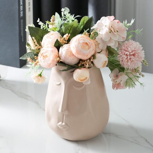 مزهرية سيراميك للديكور، مزهرية زهرة على شكل وجه، مزهريات زهرية عصرية للطاولة لغرفة المعيشة وديكور المنزل الداخلي، قطع مركزية/ترتيبات الزفاف، الجزء السفلي مقاوم للماء in Kuwait