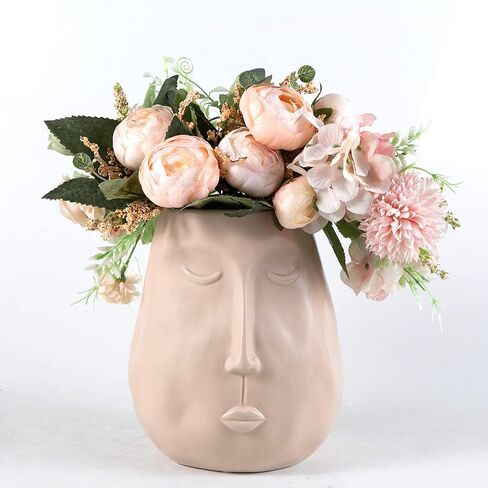 مزهرية سيراميك للديكور، مزهرية زهرة على شكل وجه، مزهريات زهرية عصرية للطاولة لغرفة المعيشة وديكور المنزل الداخلي، قطع مركزية/ترتيبات الزفاف، الجزء السفلي مقاوم للماء in Kuwait