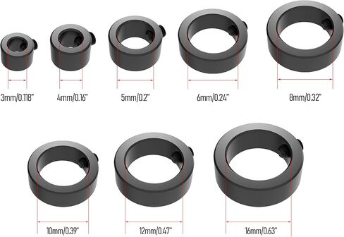 8PCS Drill Stop Bit Collar Set(3mm, 4mm, 5mm, 6mm, 8mm, 10mm, 12mm,16mm) Carbon Steel Drill Bit Hole Adjustable Depth Split Positioner Ring, Tighten by Stops Set-Screw in Saudi Arabia