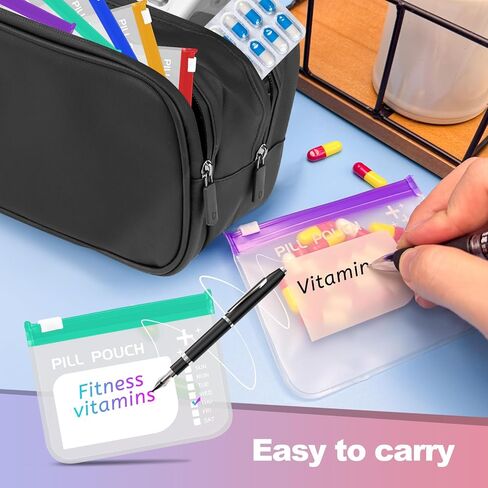 مجموعة منظم حبوب الدواء المقاومة للماء، منظم حبوب الدواء الكبير شهريًا، تخزين حبوب الدواء مع 28 قطعة من أكياس الأدوية المرمزة بالألوان، منظم أدوية السفر القابل لإعادة الاستخدام، منظم حبوب الدواء بسحاب in Kuwait