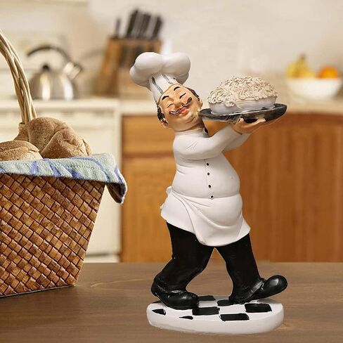 Chef Figurine for Kitchen Decor, Italian Chef Holding A Plate of Pasta Figurines Chef Statue for Countertop, Cabinet, Cupboard Decoration for Home Kitchen Cook Restaurant Décor in Kuwait