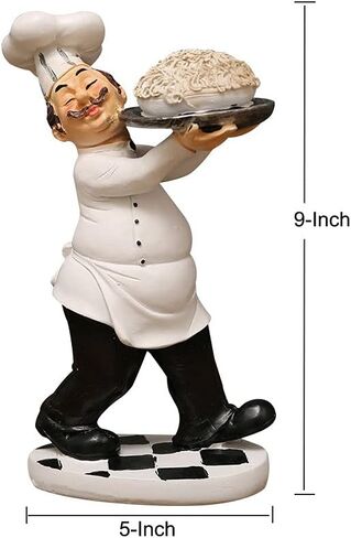 Chef Figurine for Kitchen Decor, Italian Chef Holding A Plate of Pasta Figurines Chef Statue for Countertop, Cabinet, Cupboard Decoration for Home Kitchen Cook Restaurant Décor in Kuwait