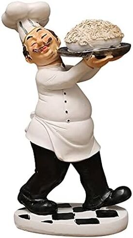 Chef Figurine for Kitchen Decor, Italian Chef Holding A Plate of Pasta Figurines Chef Statue for Countertop, Cabinet, Cupboard Decoration for Home Kitchen Cook Restaurant Décor in Kuwait