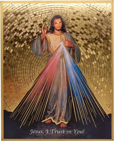 Religious Wall Art | Beautiful Plaques with Gold-Tone Mosaic Pattern Backgrounds | Christian Home Decoration | Great Catholic Gift for Housewarming, First Holy Communion, and Confirmation (Divine in Saudi Arabia